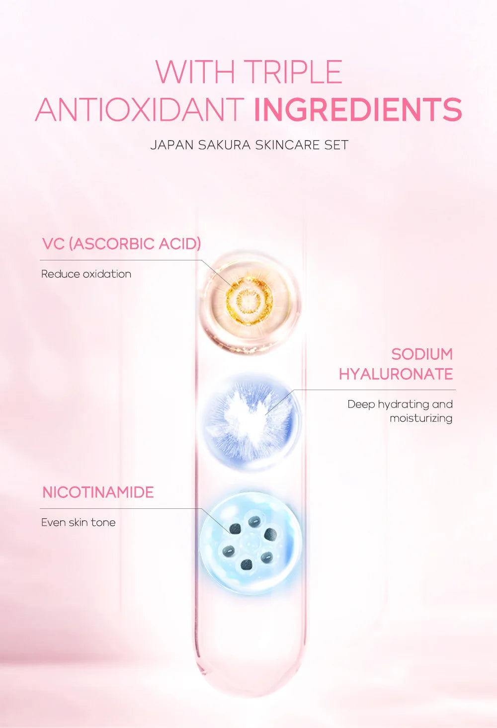 3pcs/set LAIKOU Vitamine C 24K Golden Sakura Ensembles de soins de la peau Crème pour le visage Sérum Crème pour les yeux Kit de soins du visage anti-rides
