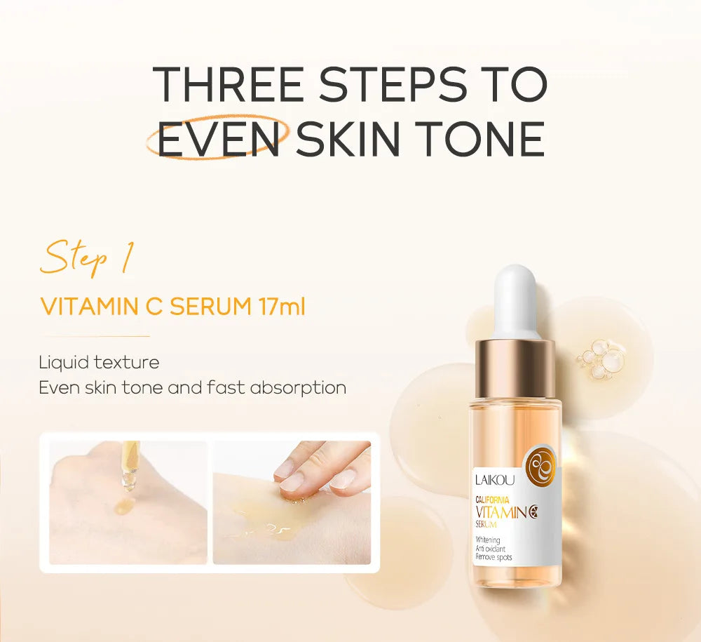3pcs/set LAIKOU Vitamine C 24K Golden Sakura Ensembles de soins de la peau Crème pour le visage Sérum Crème pour les yeux Kit de soins du visage anti-rides