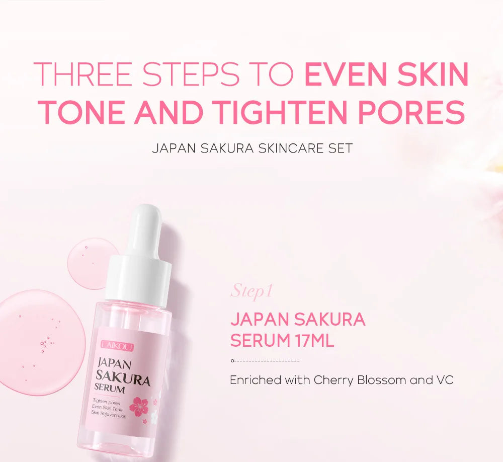3pcs/set LAIKOU Vitamine C 24K Golden Sakura Ensembles de soins de la peau Crème pour le visage Sérum Crème pour les yeux Kit de soins du visage anti-rides