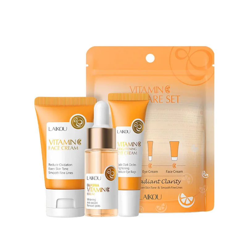 3pcs/set LAIKOU Vitamine C 24K Golden Sakura Ensembles de soins de la peau Crème pour le visage Sérum Crème pour les yeux Kit de soins du visage anti-rides