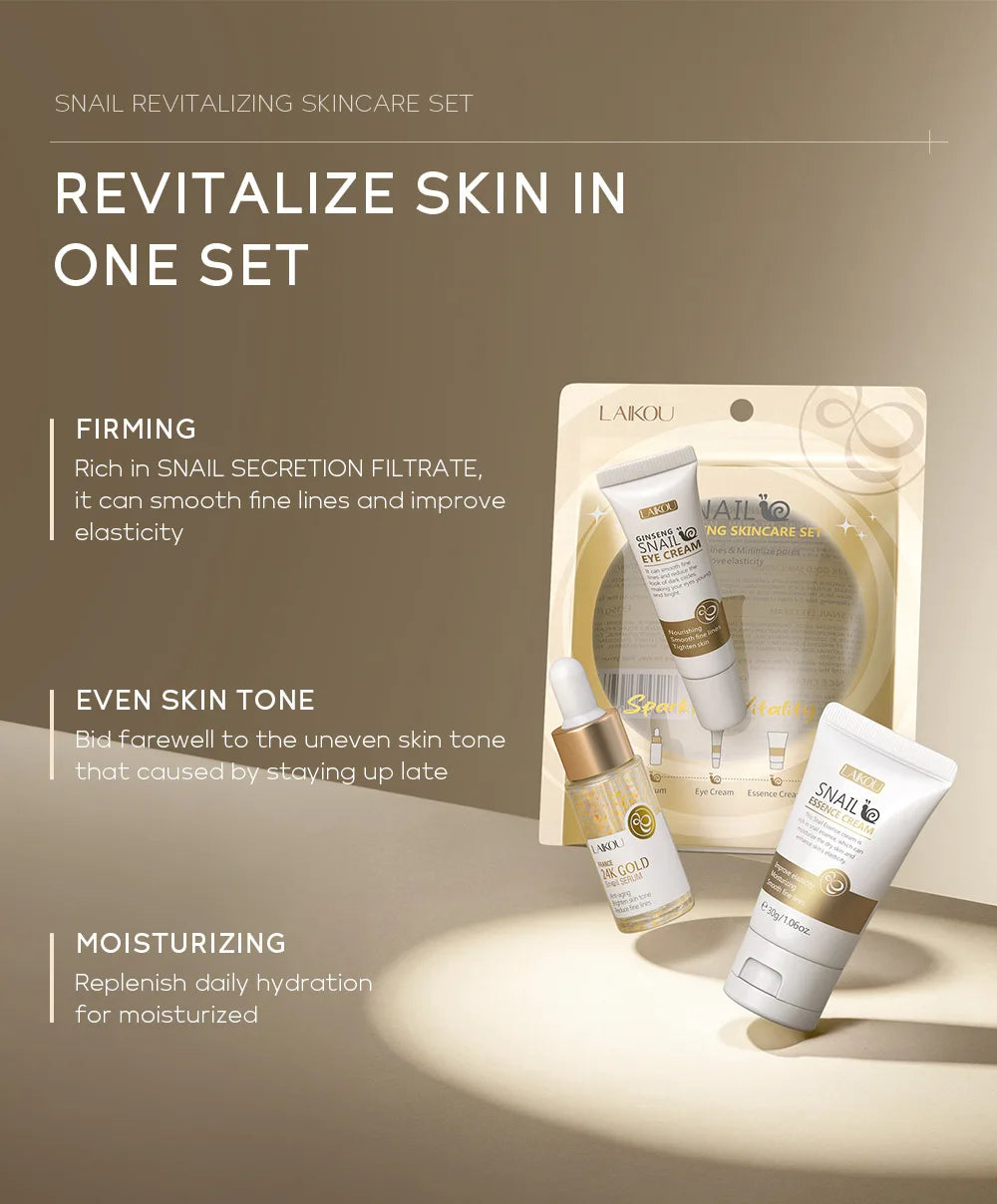 3pcs/set LAIKOU Vitamine C 24K Golden Sakura Ensembles de soins de la peau Crème pour le visage Sérum Crème pour les yeux Kit de soins du visage anti-rides