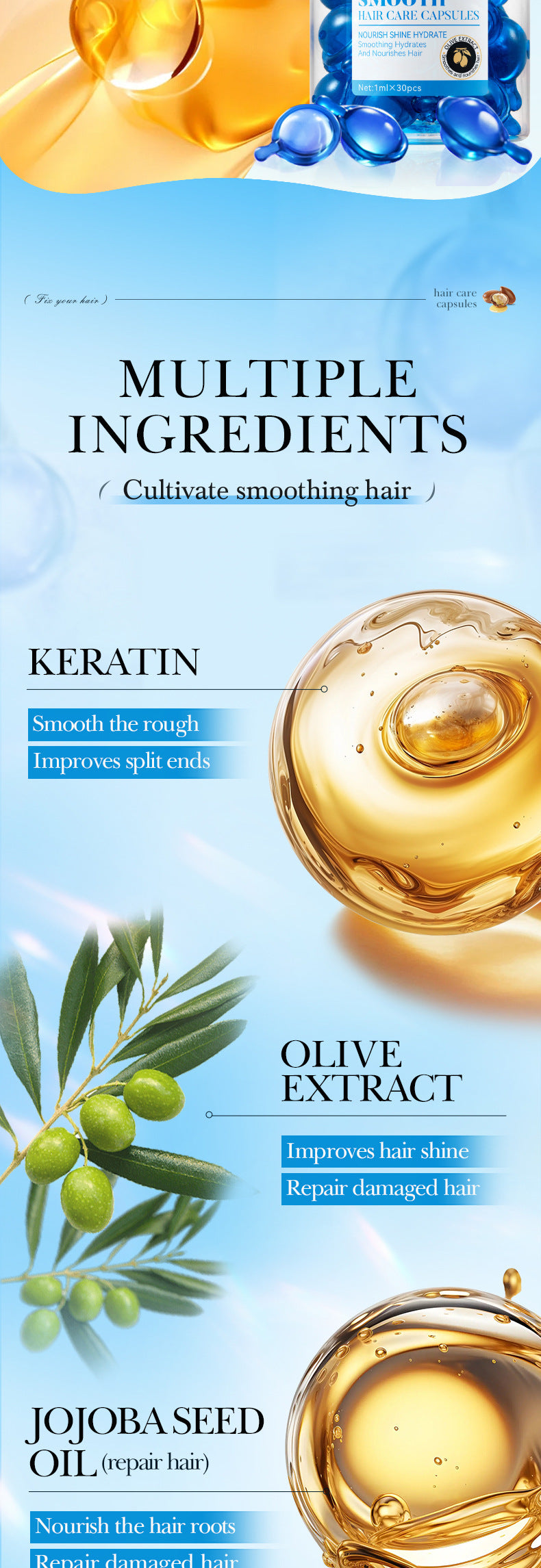 Magic Hair Vitamin Capsule Keratin Oil Fast Restore Hair Soft Smooth Shiny Deep Moisturizer Frizzy Dry Scalp Hair Care Products
