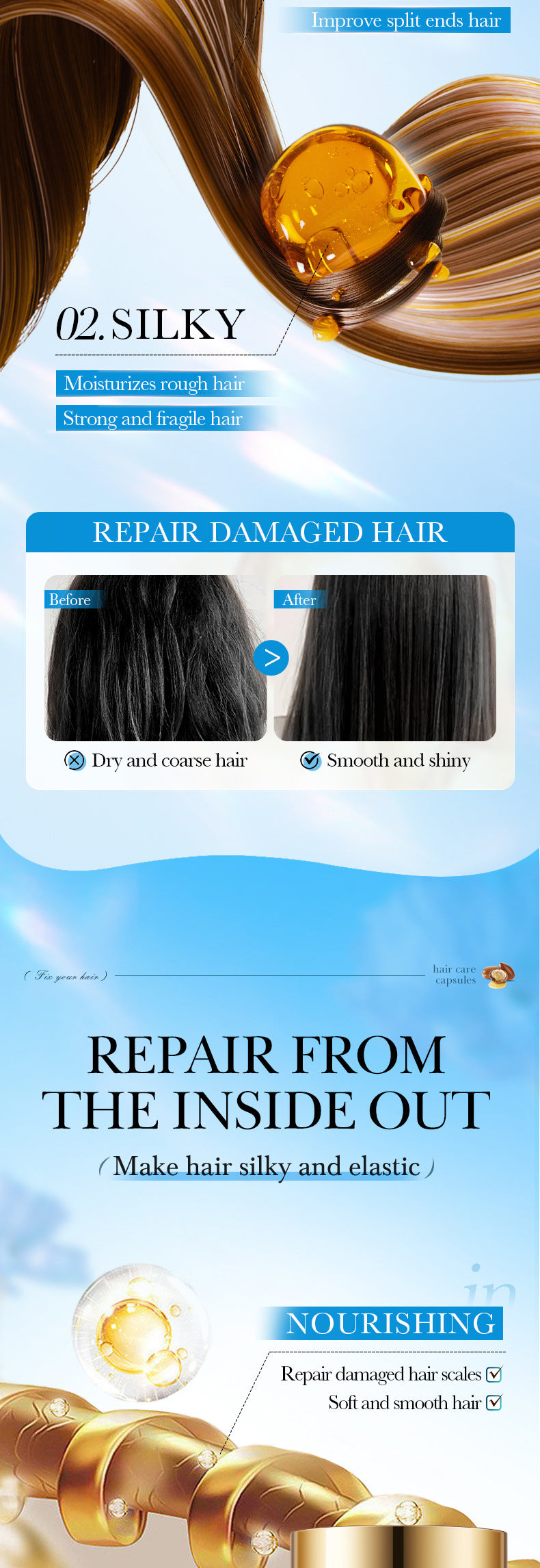 Magic Hair Vitamin Capsule Keratin Oil Fast Restore Hair Soft Smooth Shiny Deep Moisturizer Frizzy Dry Scalp Hair Care Products