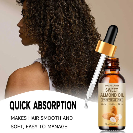 Huile essentielle d'huile d'amande douce naturelle pure, crème hydratante capillaire, adaptée aux cheveux, au visage et au corps, adaptée à tous les types de cheveux