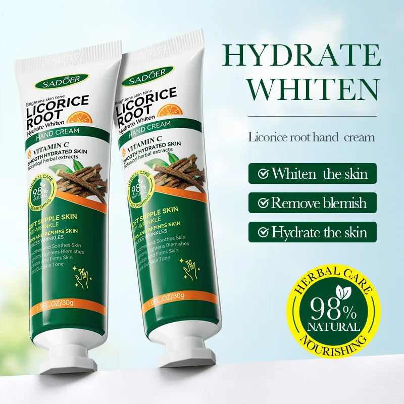 1pc SADOER Vitamine C Réglisse Crème pour les mains Hydratant Nourrissant Éclaircissant Hydratant Mains Produits de soins de la peau