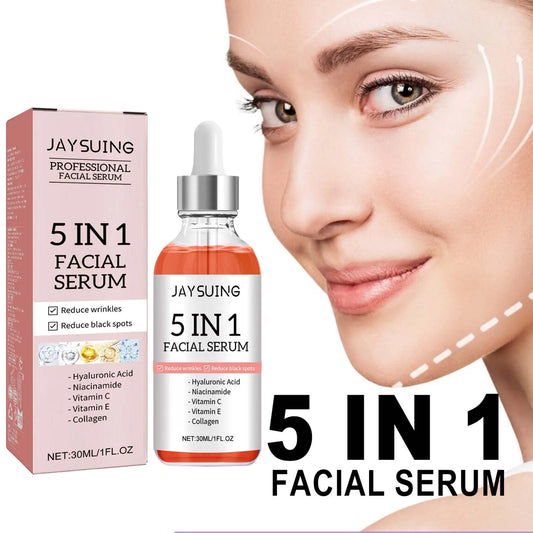 Sérum facial 5 en 1, fondu, ridules, raffermissement de la peau, rétrécissement des pores, hydratant, éclaircissement, vitamine C, sérum pour le visage à l'acide hyaluronique